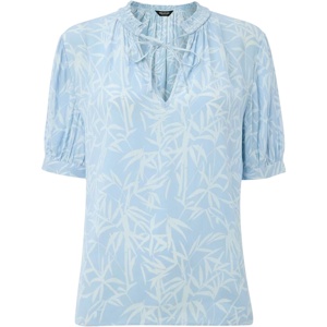 Whistles Blue Bamboo Leaves Tie Neck Blouse
